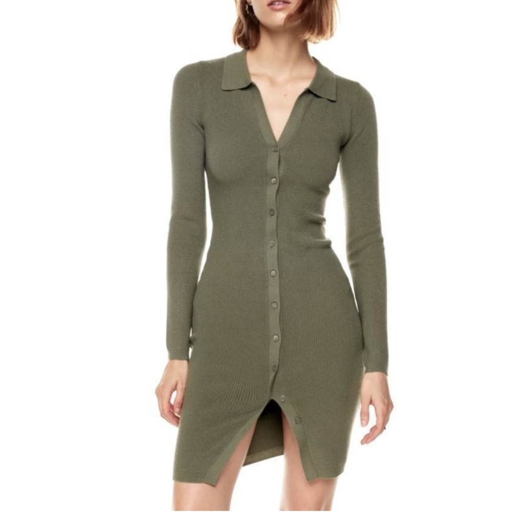 Aritzia Cove Dress in XXS Olive Green Leaf